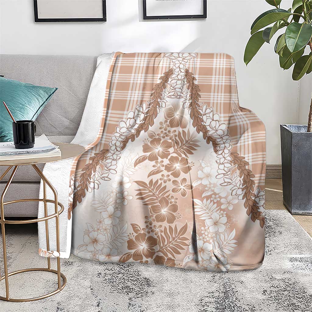 Aloha Hawaii Palaka Blanket Beige Plumeria Lei - Polynesian Pride