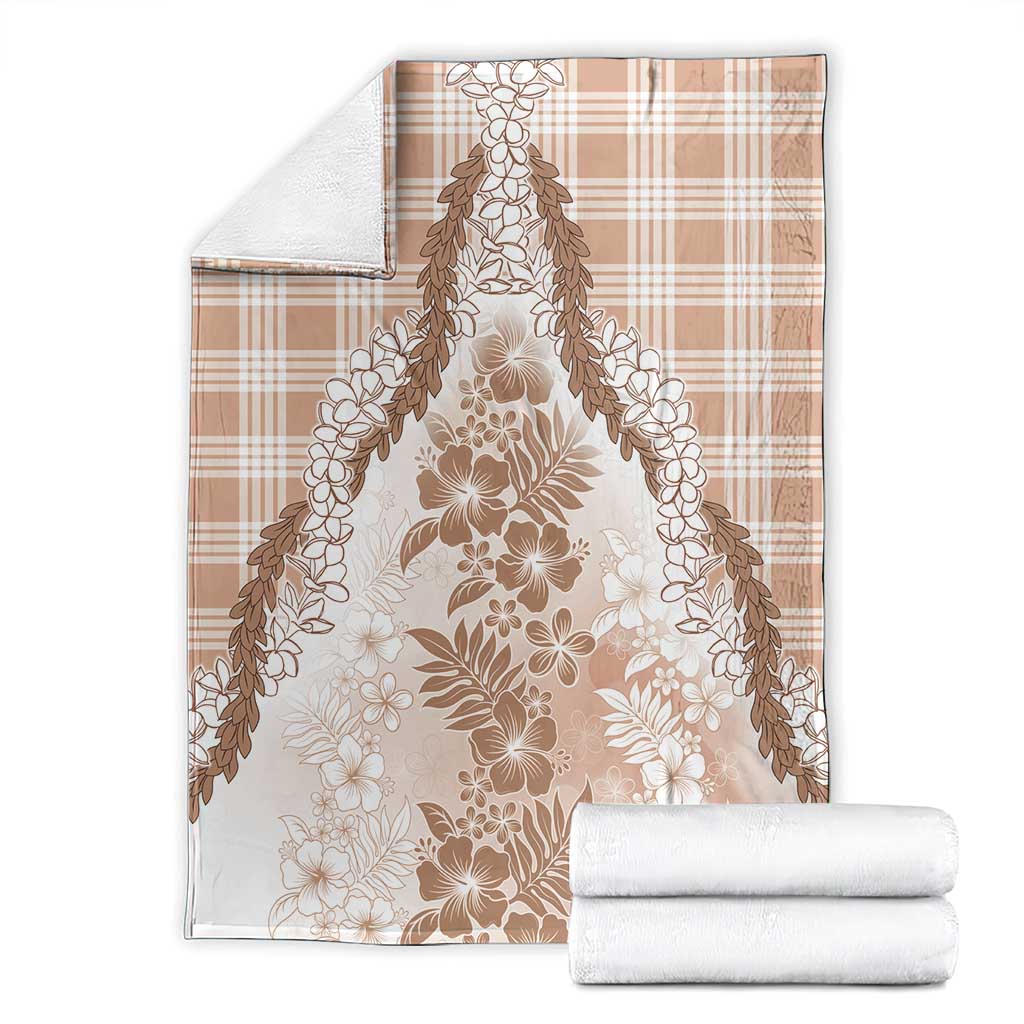 Aloha Hawaii Palaka Blanket Beige Plumeria Lei - Polynesian Pride
