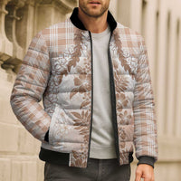 Aloha Hawaii Palaka Bomber Puffer Jacket Beige Plumeria Lei - Polynesian Pride