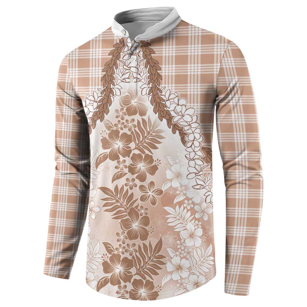 Aloha Hawaii Palaka Button Sweatshirt Beige Plumeria Lei - Polynesian Pride