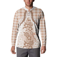 Aloha Hawaii Palaka Button Sweatshirt Beige Plumeria Lei - Polynesian Pride