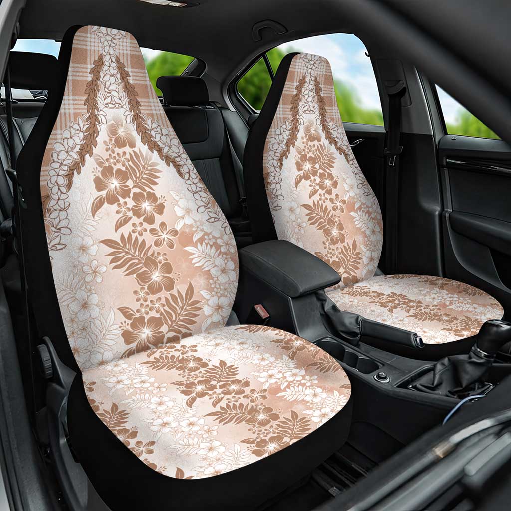 Aloha Hawaii Palaka Car Seat Cover Beige Plumeria Lei - Polynesian Pride