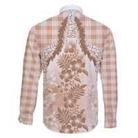 Aloha Hawaii Palaka Family Matching Long Sleeve Bodycon Dress and Hawaiian Shirt Beige Plumeria Lei - Polynesian Pride