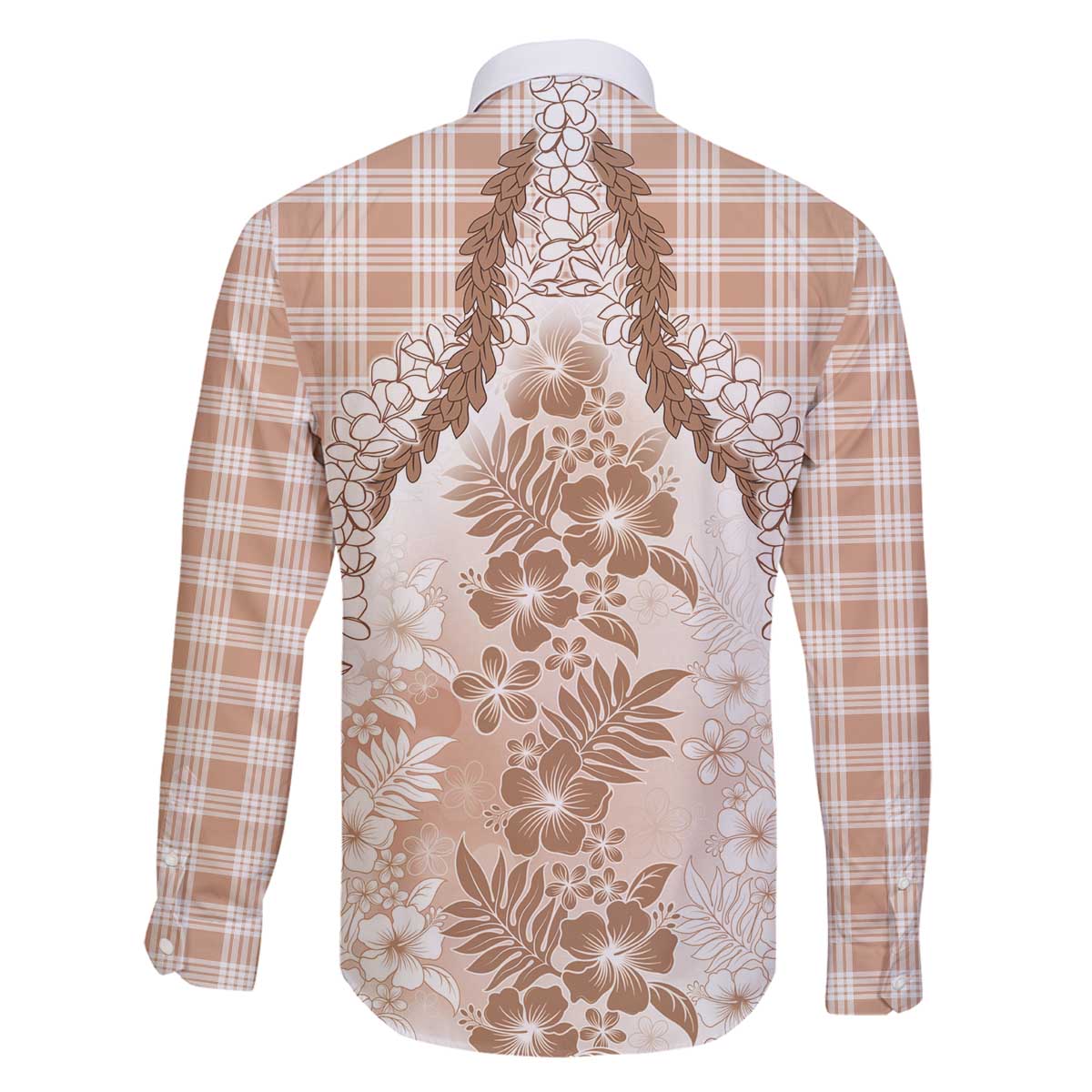 Aloha Hawaii Palaka Family Matching Off The Shoulder Long Sleeve Dress and Hawaiian Shirt Beige Plumeria Lei - Polynesian Pride