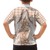 Aloha Hawaii Palaka Family Matching Puletasi and Hawaiian Shirt Beige Plumeria Lei - Polynesian Pride