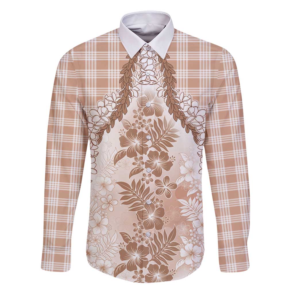 Aloha Hawaii Palaka Family Matching Puletasi and Hawaiian Shirt Beige Plumeria Lei - Polynesian Pride