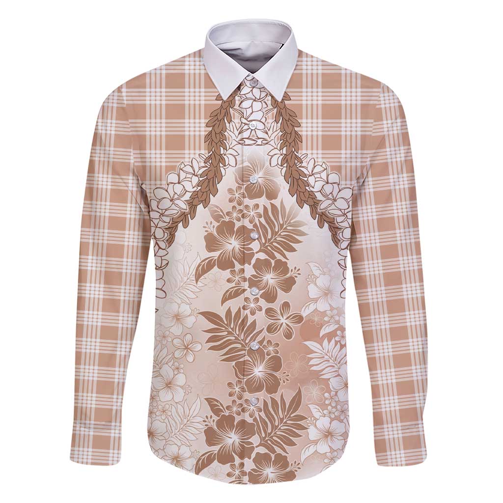 Aloha Hawaii Palaka Family Matching Short Sleeve Bodycon Dress and Hawaiian Shirt Beige Plumeria Lei - Polynesian Pride