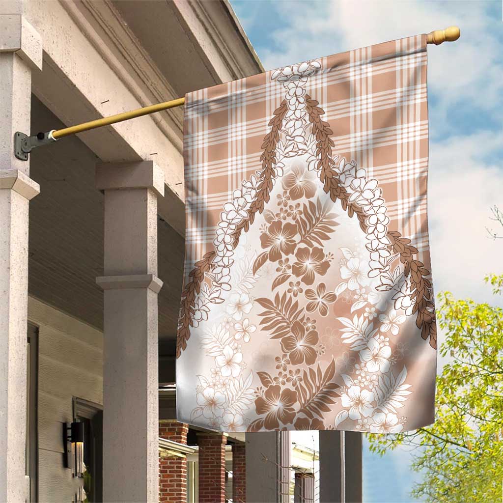 Aloha Hawaii Palaka Garden Flag Beige Plumeria Lei - Polynesian Pride