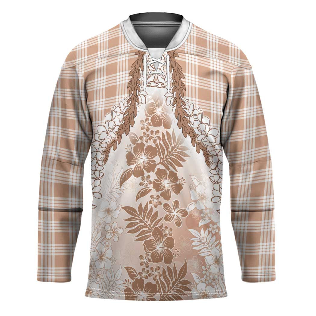 Aloha Hawaii Palaka Hockey Jersey Beige Plumeria Lei - Polynesian Pride