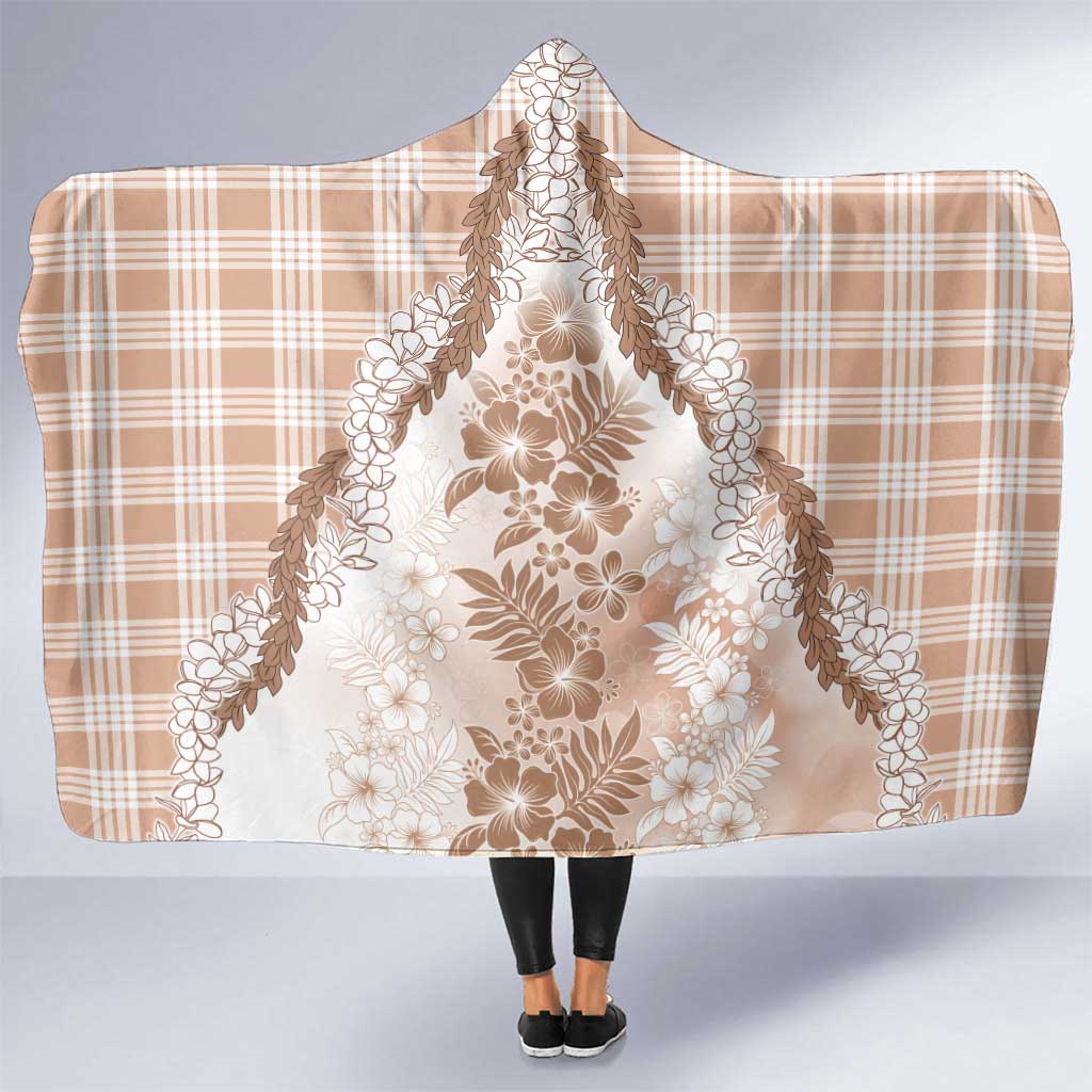 Aloha Hawaii Palaka Hooded Blanket Beige Plumeria Lei - Polynesian Pride