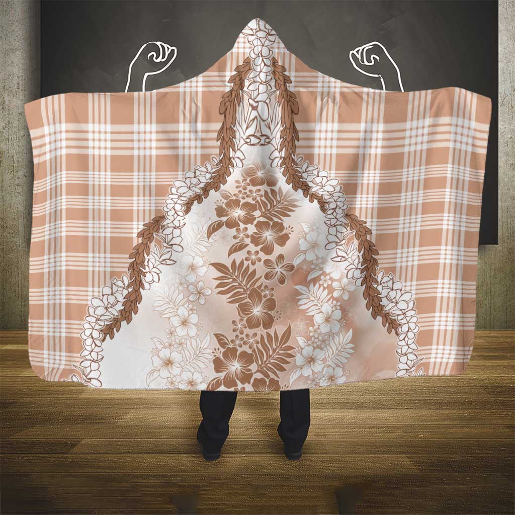 Aloha Hawaii Palaka Hooded Blanket Beige Plumeria Lei - Polynesian Pride