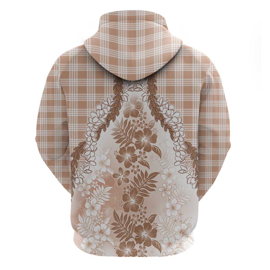 Aloha Hawaii Palaka Hoodie Beige Plumeria Lei - Polynesian Pride