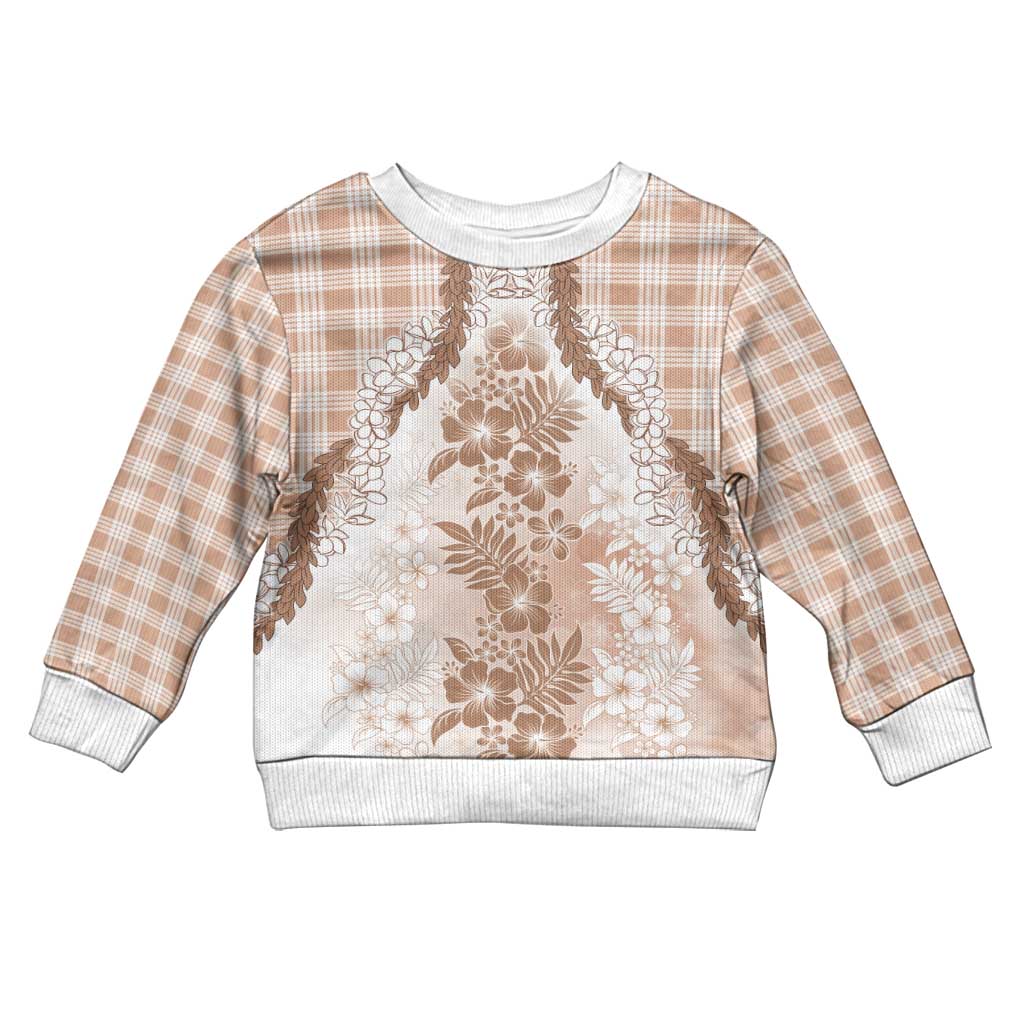 Aloha Hawaii Palaka Kid Ugly Christmas Sweater Beige Plumeria Lei - Polynesian Pride