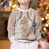 Aloha Hawaii Palaka Kid Ugly Christmas Sweater Beige Plumeria Lei - Polynesian Pride