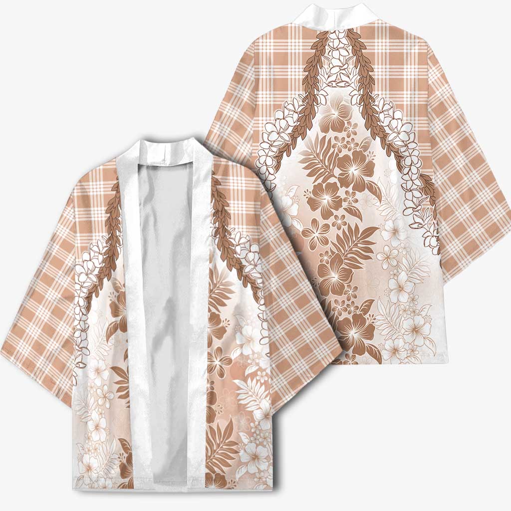 Aloha Hawaii Palaka Kimono Beige Plumeria Lei - Polynesian Pride