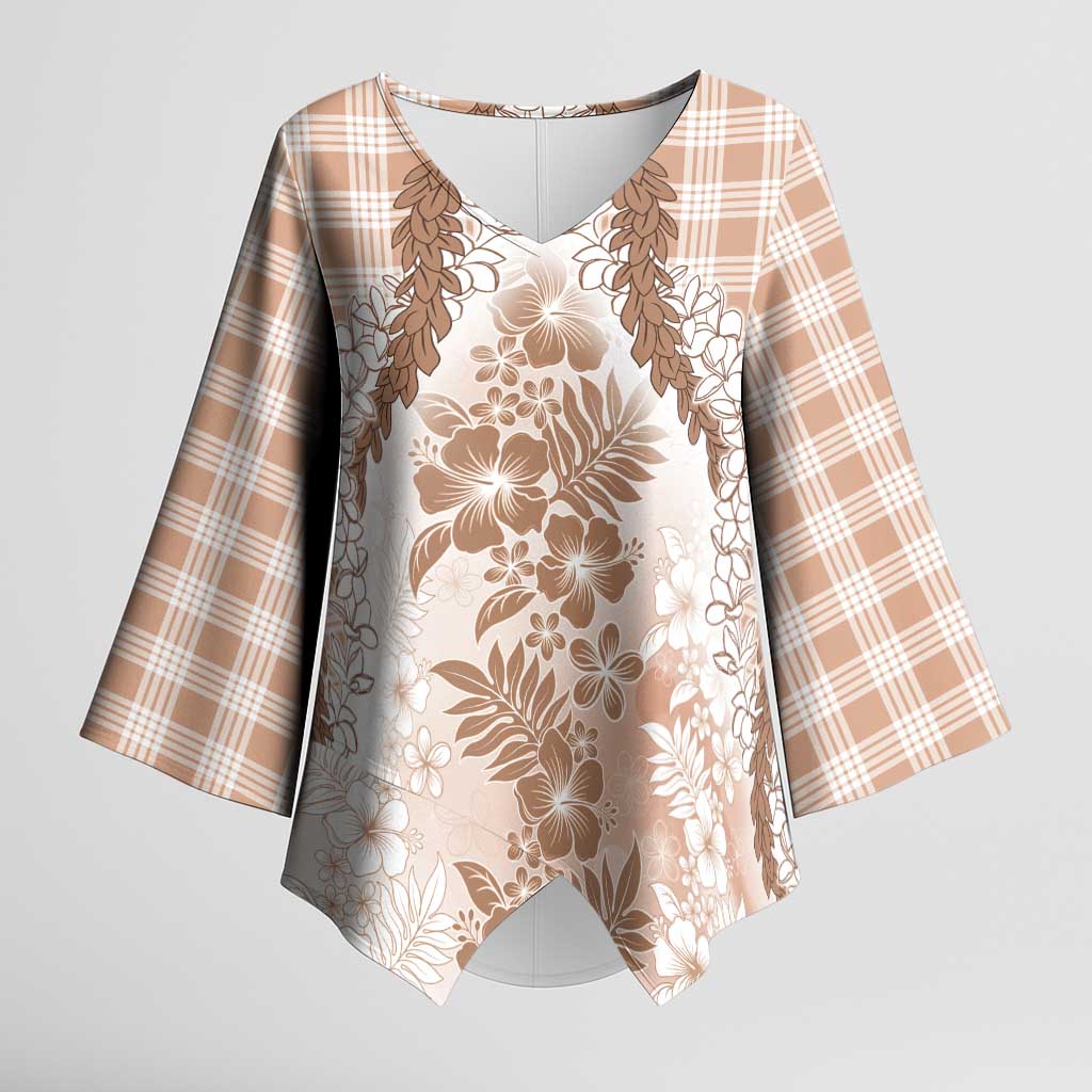 Aloha Hawaii Palaka Kimono Sleeve Blouse Beige Plumeria Lei - Polynesian Pride