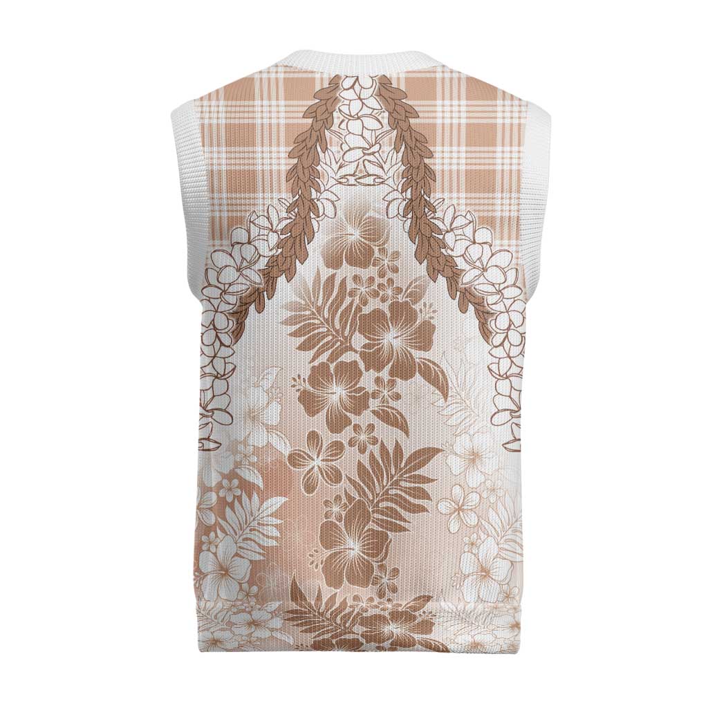 Aloha Hawaii Palaka Christmas Knitted V-Neck Vest Beige Plumeria Lei - Polynesian Pride