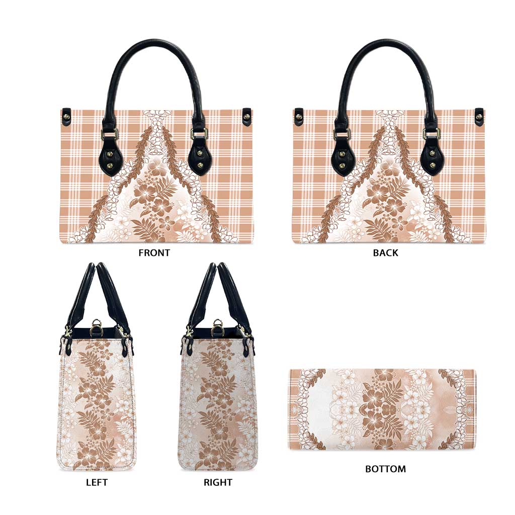 Aloha Hawaii Palaka Leather Bag Beige Plumeria Lei - Polynesian Pride