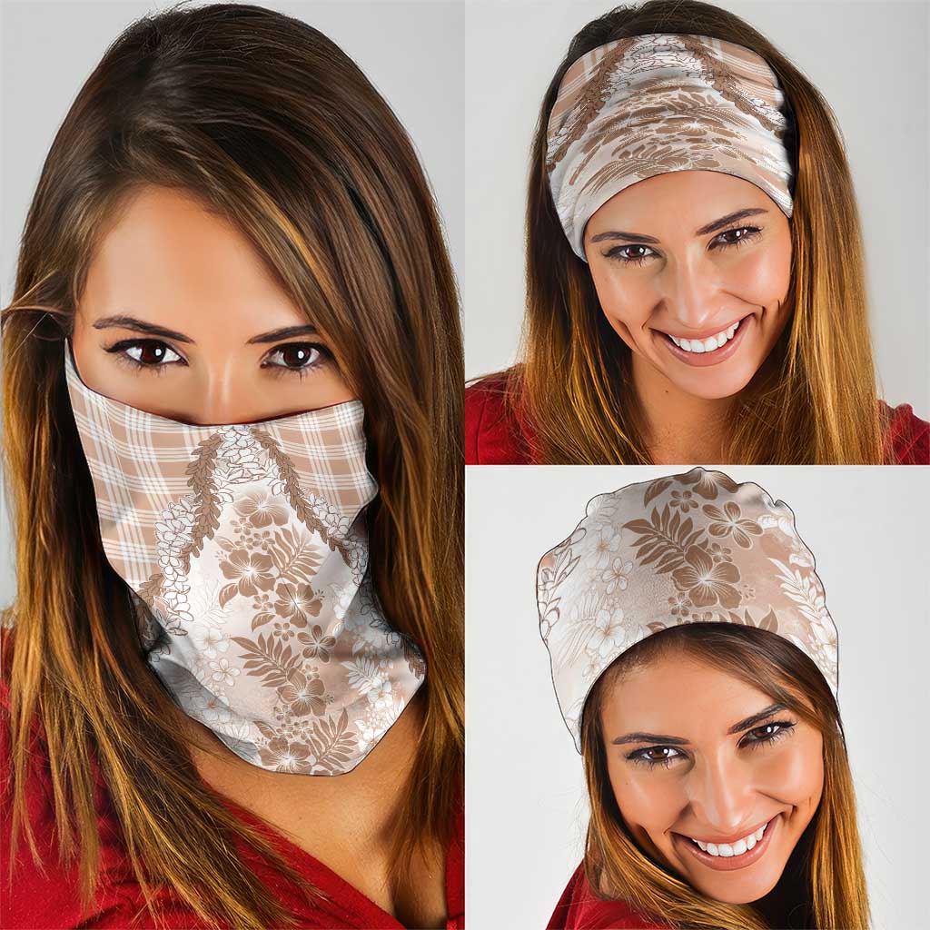 Aloha Hawaii Palaka Neck Gaiter Beige Plumeria Lei - Polynesian Pride
