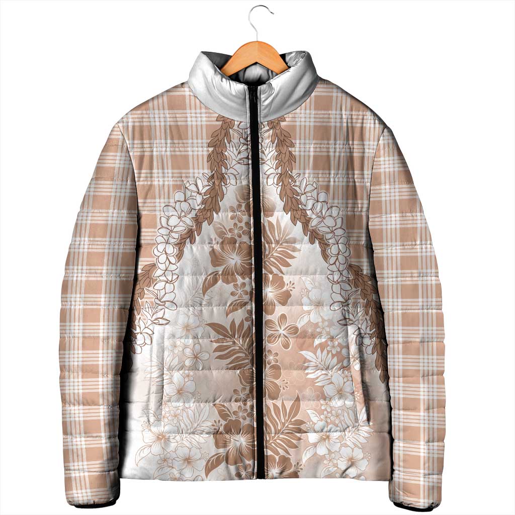 Aloha Hawaii Palaka Padded Jacket Beige Plumeria Lei - Polynesian Pride
