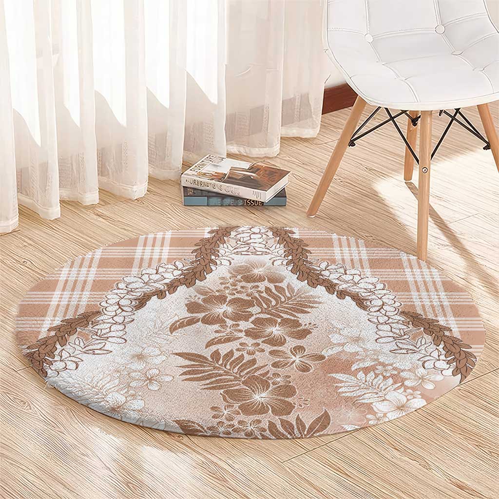Aloha Hawaii Palaka Round Carpet Beige Plumeria Lei - Polynesian Pride