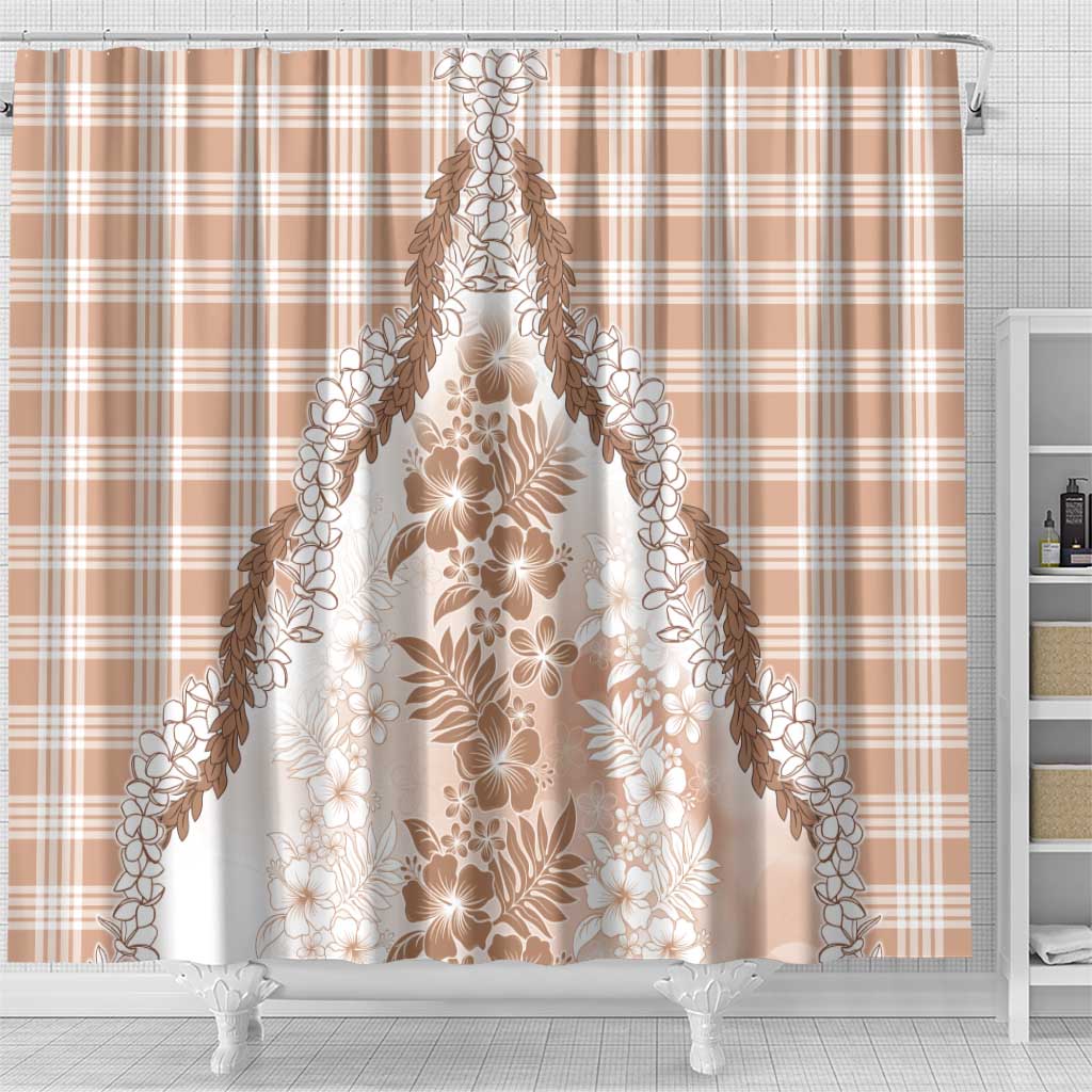 Aloha Hawaii Palaka Shower Curtain Beige Plumeria Lei - Polynesian Pride