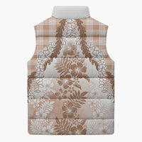 Aloha Hawaii Palaka Sleeveless Puffer Jacket Beige Plumeria Lei - Polynesian Pride