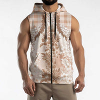 Aloha Hawaii Palaka Sleeveless Zip Hoodie Beige Plumeria Lei LT05 - Polynesian Pride