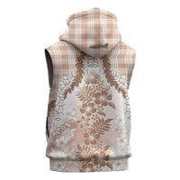 Aloha Hawaii Palaka Sleeveless Zip Hoodie Beige Plumeria Lei LT05 - Polynesian Pride