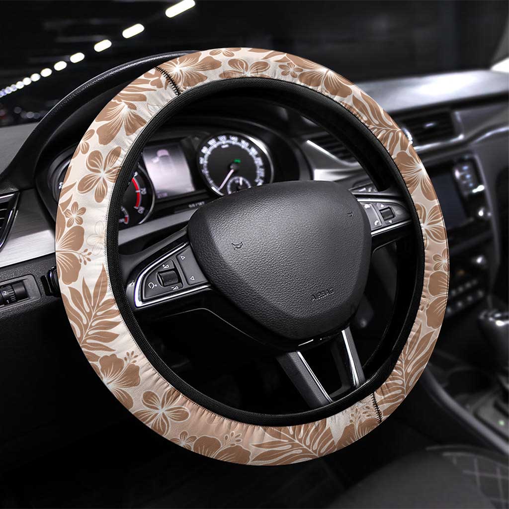 Aloha Hawaii Palaka Steering Wheel Cover Beige Plumeria Lei - Polynesian Pride