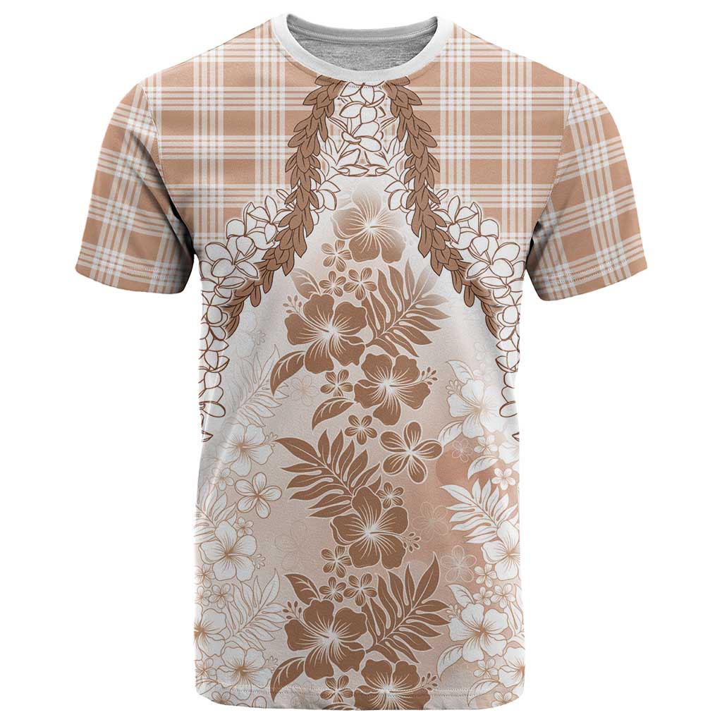 Aloha Hawaii Palaka T Shirt Beige Plumeria Lei - Polynesian Pride