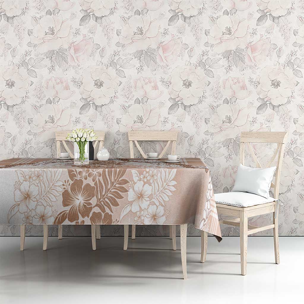 Aloha Hawaii Palaka Tablecloth Beige Plumeria Lei - Polynesian Pride