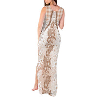 Aloha Hawaii Palaka Tank Maxi Dress Beige Plumeria Lei - Polynesian Pride