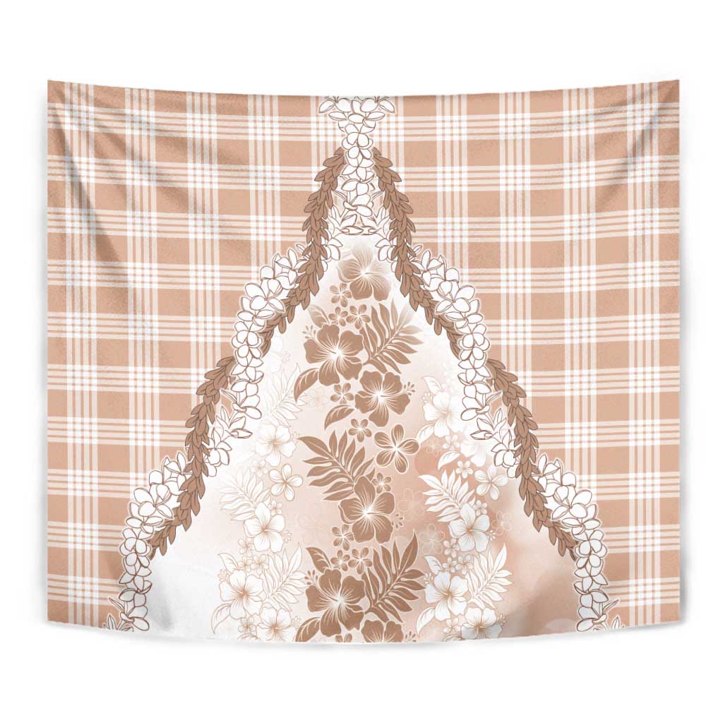 Aloha Hawaii Palaka Tapestry Beige Plumeria Lei - Polynesian Pride