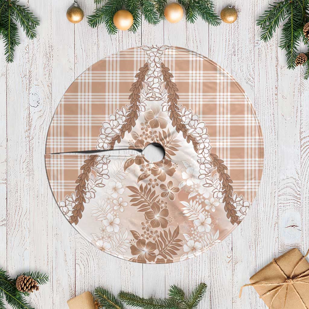 Aloha Hawaii Palaka Tree Skirt Beige Plumeria Lei - Polynesian Pride