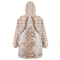 Aloha Hawaii Palaka Wearable Blanket Hoodie Beige Plumeria Lei - Polynesian Pride