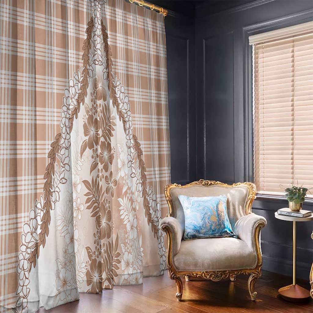 Aloha Hawaii Palaka Window Curtain Beige Plumeria Lei - Polynesian Pride