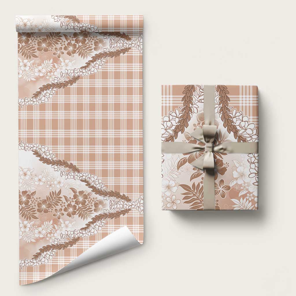 Aloha Hawaii Palaka Wrapping Paper Beige Plumeria Lei LT05 58" × 23" Beige - Polynesian Pride
