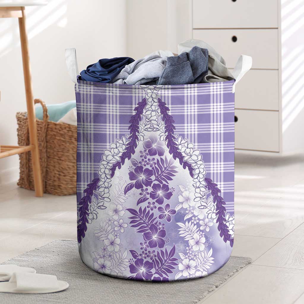 Aloha Hawaii Palaka Laundry Basket Purple Plumeria Lei - Polynesian Pride