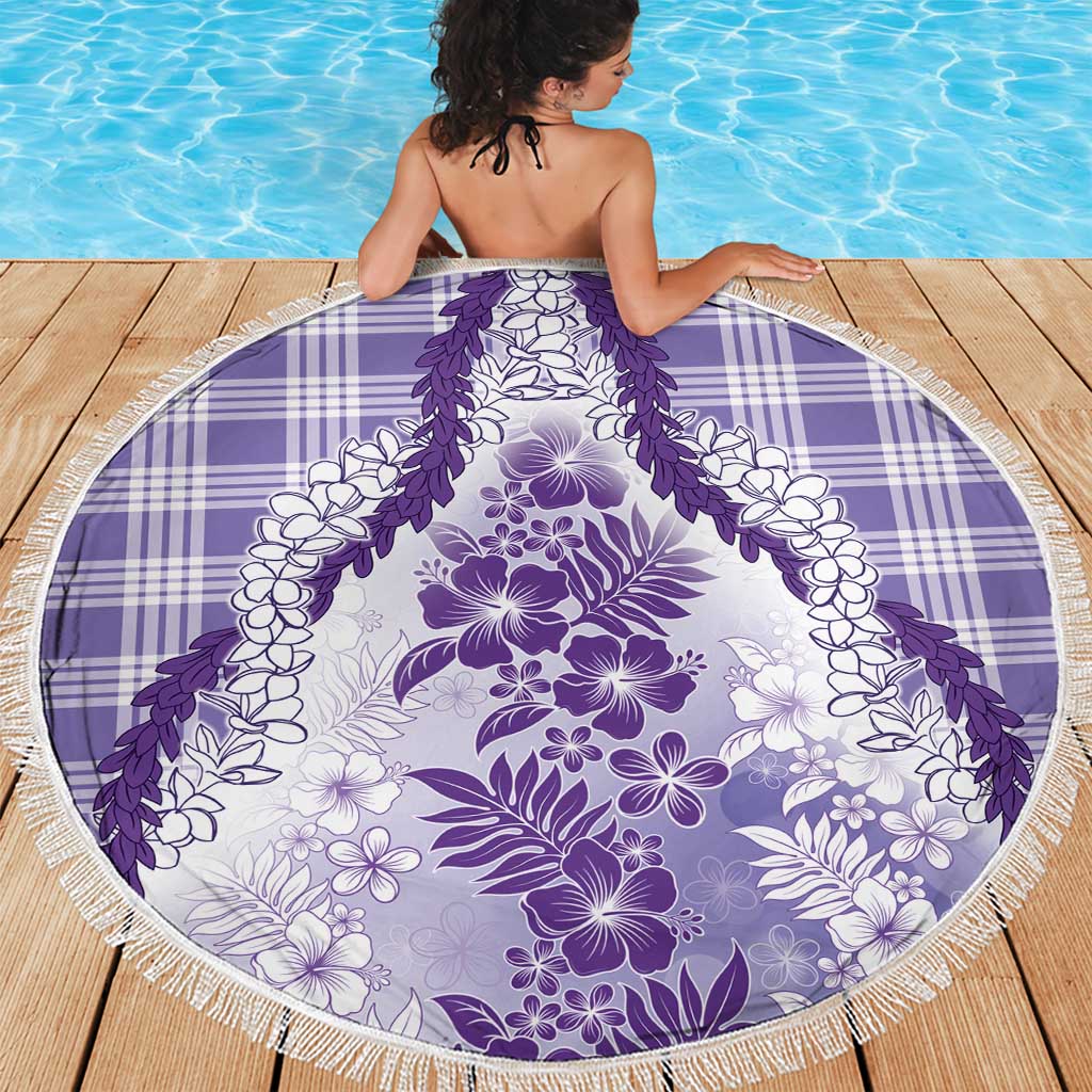 Aloha Hawaii Palaka Beach Blanket Purple Plumeria Lei - Polynesian Pride