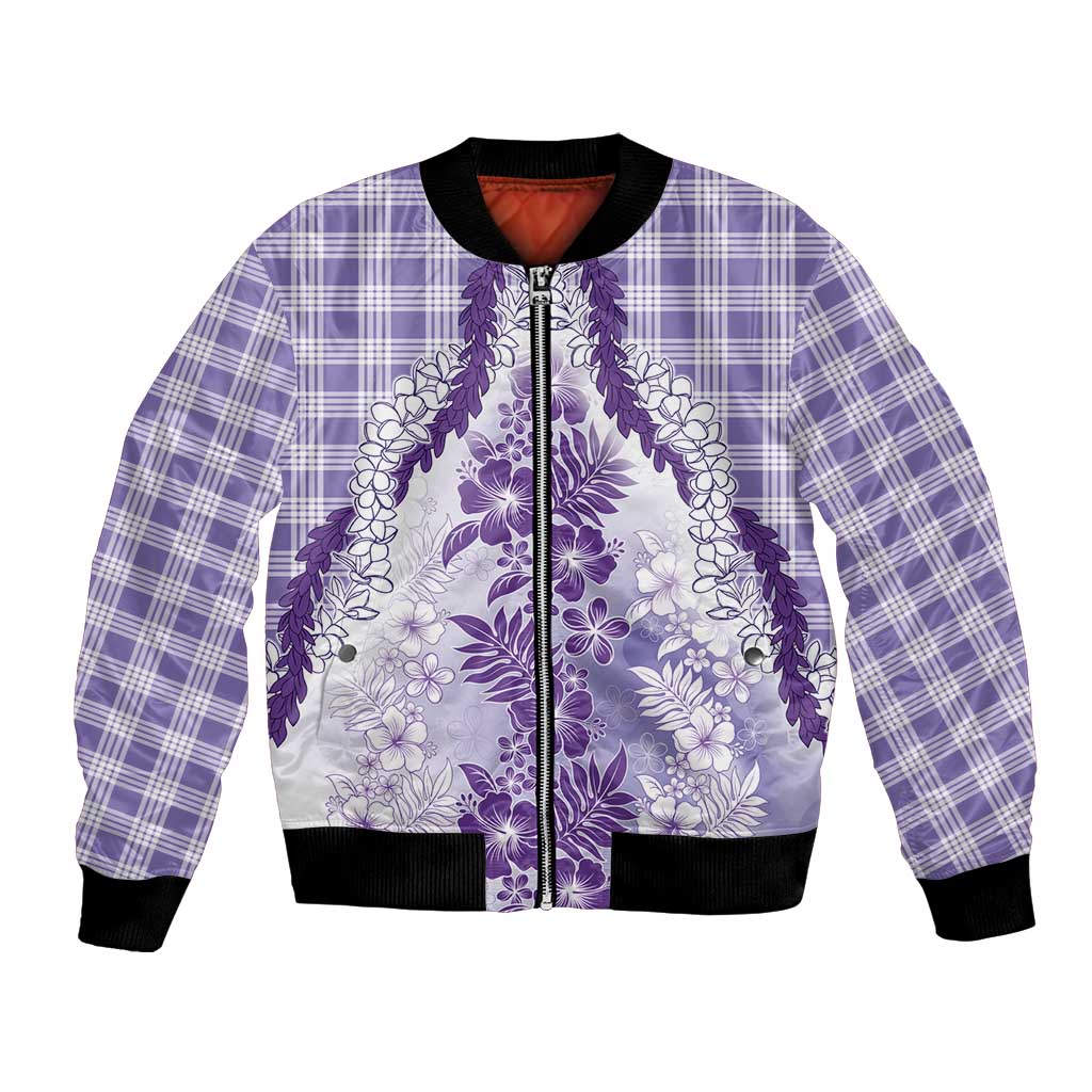 Aloha Hawaii Palaka Bomber Jacket Purple Plumeria Lei - Polynesian Pride