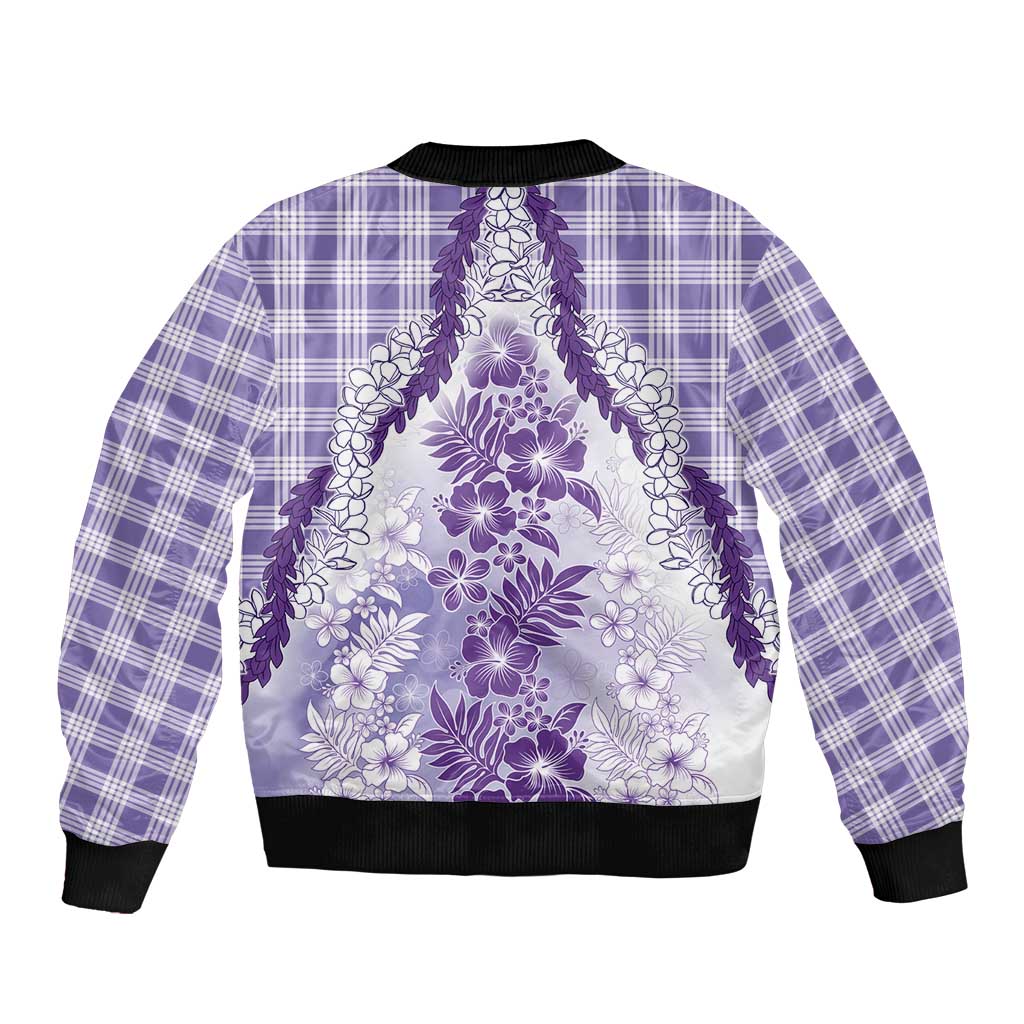 Aloha Hawaii Palaka Bomber Jacket Purple Plumeria Lei - Polynesian Pride