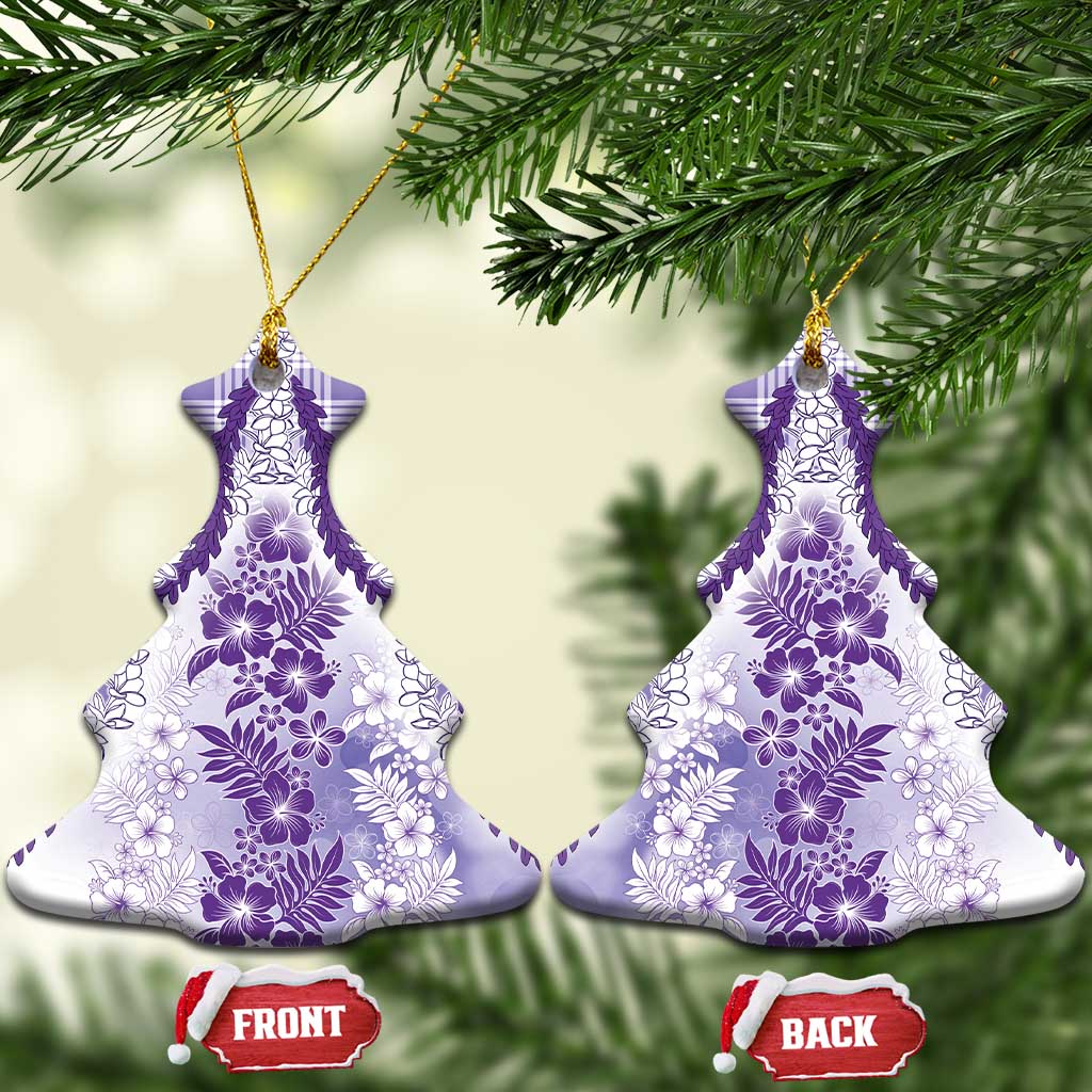 Aloha Hawaii Palaka Ceramic Ornament Purple Plumeria Lei - Polynesian Pride