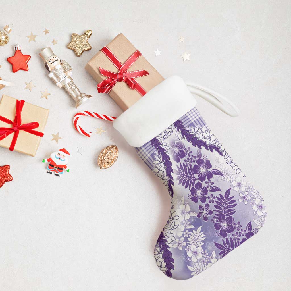 Aloha Hawaii Palaka Christmas Stocking Purple Plumeria Lei - Polynesian Pride