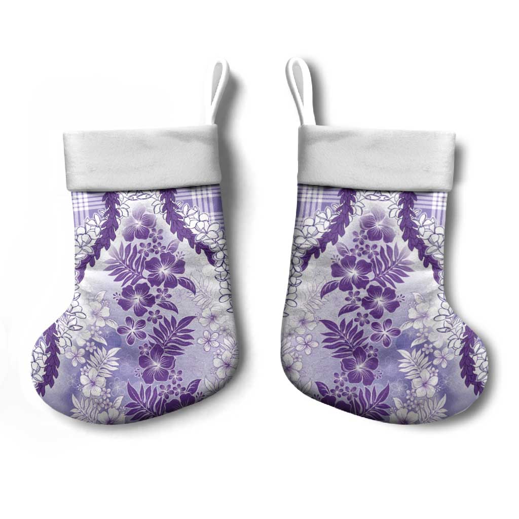 Aloha Hawaii Palaka Christmas Stocking Purple Plumeria Lei - Polynesian Pride