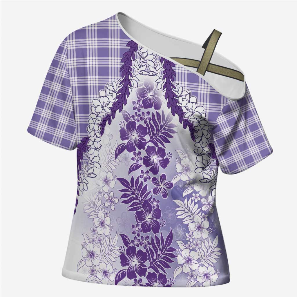 Aloha Hawaii Palaka Cross Shoulder Shirt Purple Plumeria Lei - Polynesian Pride
