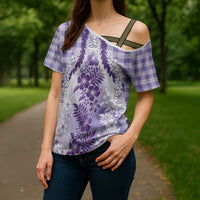 Aloha Hawaii Palaka Cross Shoulder Shirt Purple Plumeria Lei - Polynesian Pride