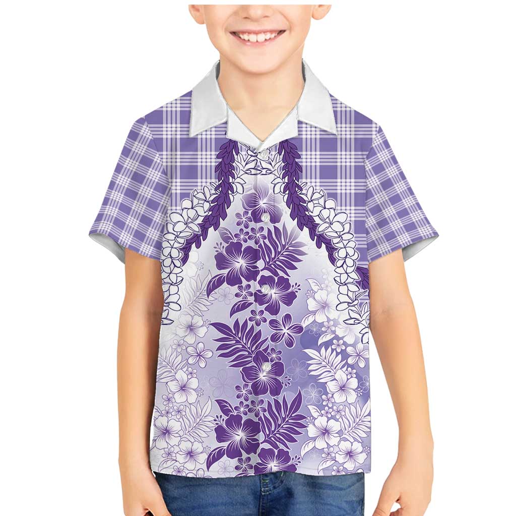 Aloha Hawaii Palaka Family Matching Mermaid Dress and Hawaiian Shirt Purple Plumeria Lei - Polynesian Pride