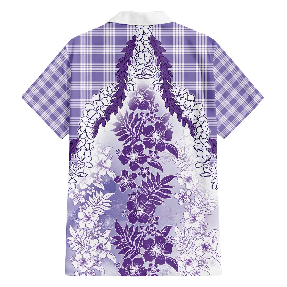 Aloha Hawaii Palaka Family Matching Off The Shoulder Long Sleeve Dress and Hawaiian Shirt Purple Plumeria Lei - Polynesian Pride