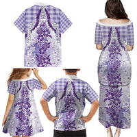 Aloha Hawaii Palaka Family Matching Puletasi and Hawaiian Shirt Purple Plumeria Lei - Polynesian Pride
